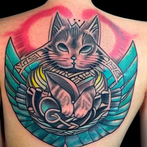 Image similar to tattoo sketch in polynesian style cat hugging the sun