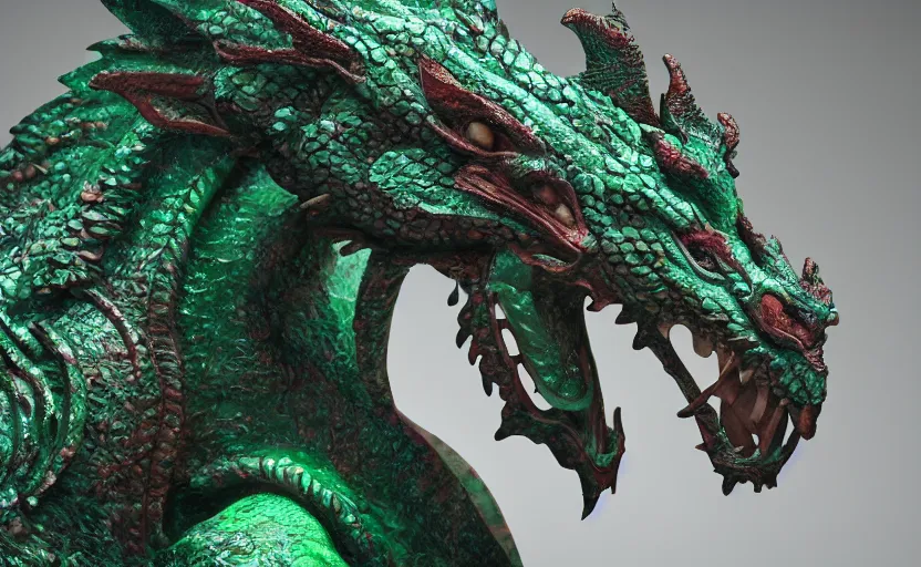 Image similar to statue of a dragon made of green jade, subsurface scattering, translucent, Dynamic Light and Shadows, Rendering, Redshift, 8k