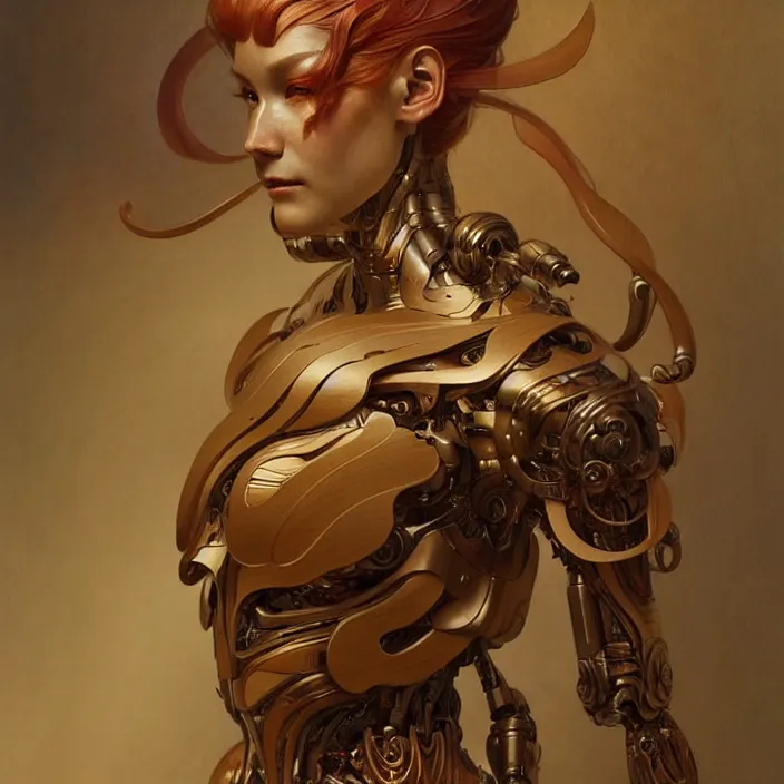 Prompt: organic cyborg, japanese wood carving, diffuse lighting, fantasy, elegant, lifelike, photorealistic, digital painting, artstation, illustration, concept art, smooth, sharp focus, art by John Collier and Albert Aublet and Krenz Cushart and Artem Demura and Alphonse Mucha