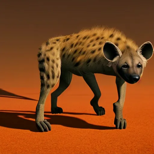 Image similar to portrait of a happy hyena dancing. pixar style animation 3 d extremely gloomy lighting, shining light and shadow, atmospheric, cinematic, unreal engine, 8 k