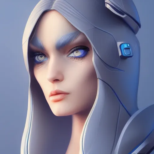 Image similar to a woman with a futuristic look and blue eyes, a character portrait by senior character artist, trending on cgsociety, digital art, artstation hd, artstation hq, polycount