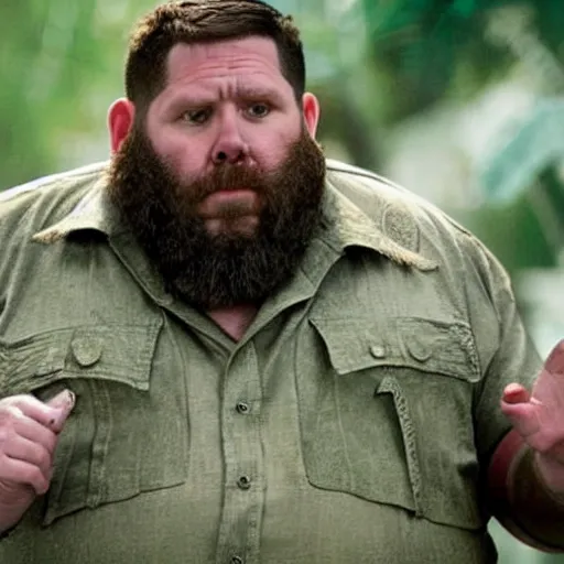 Image similar to a screen still of nick frost in jumanji.