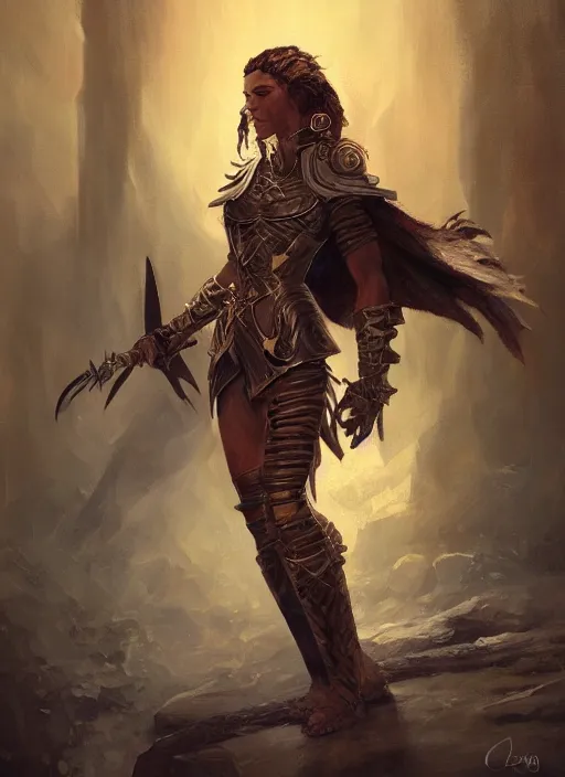 Prompt: Oil painting of a human warrior, fantasy character art, D&D, Magic The Gathering, by Charlie Bowater, Craig Mullins, centered, symmetrical, 8k, sharp focus