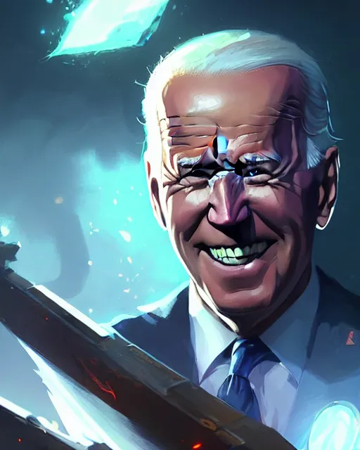 Image similar to joe biden as a league of legends champion, medium shot close up, details, sharp focus, illustration, by jordan grimmer and greg rutkowski, trending artstation, digital art