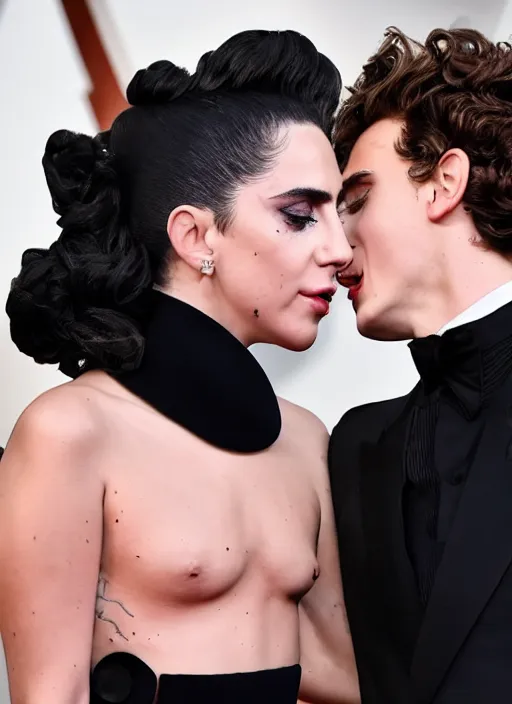 Prompt: timothee chalamet and lady gaga, canon, highly realistic. lady gaga, high resolution. highly detailed 8 k. 4 k.