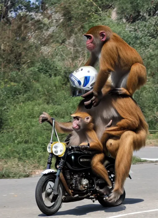 Prompt: a monkey is riding a motorcycle