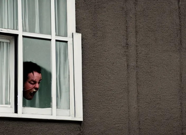 Image similar to a camera obscura closeup photo a man licking his window