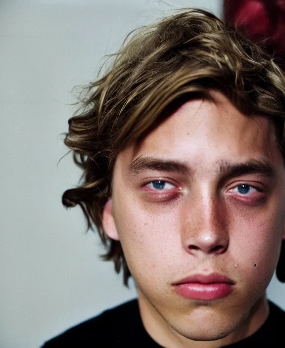 Image similar to portrait cole sprouse photographed by nan goldin