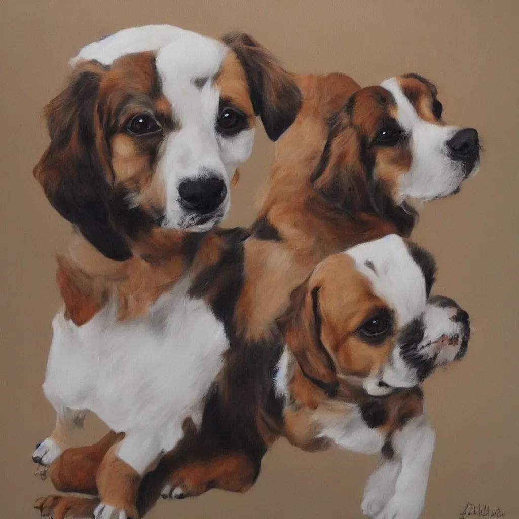 Prompt: painting of cute dog, full stature, in style of zeen chin, photorealistic