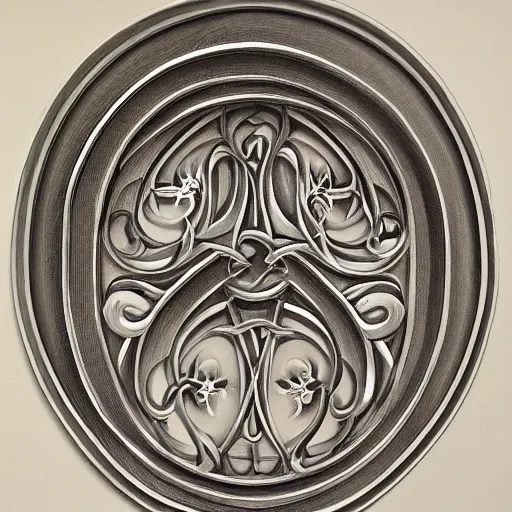 Image similar to an scrollwork engraving by sam alfano and russ abbott