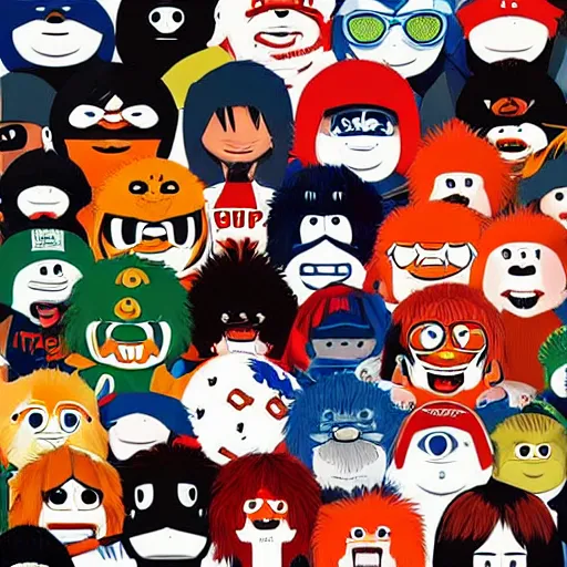 Prompt: illustration of youppi in a gang with all nhl mascots by ilya kuvshinov katsuhiro otomo