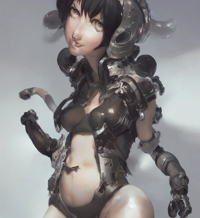 Image similar to anthropomorphic female cat, character art, illustration, digital art painting, trending on artstation, by masamune shirow, by greg rutkowski