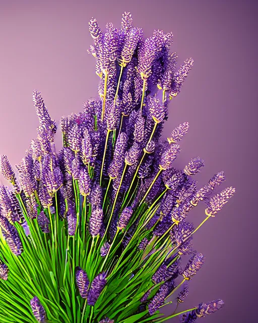 Prompt: a 3 d rendered ultra realistic lavender plant, masked transparent flat background, popular on sketchfab, pixelsquid, 8 k, volumetric lighting, trending on artstation, octane render, ultra detailed, hyperrealistic, by alphonse mucha