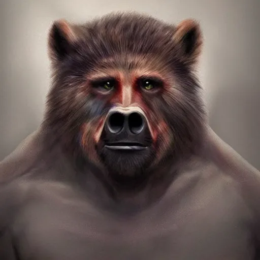 Prompt: Manbearpig is half man half bear half pig I'm super cereal beautiful stunning portrait by ross tran