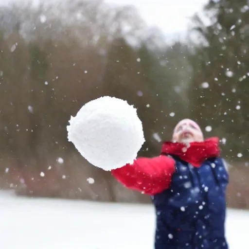 Image similar to a person throwing a snowball that looks like a pomeranian