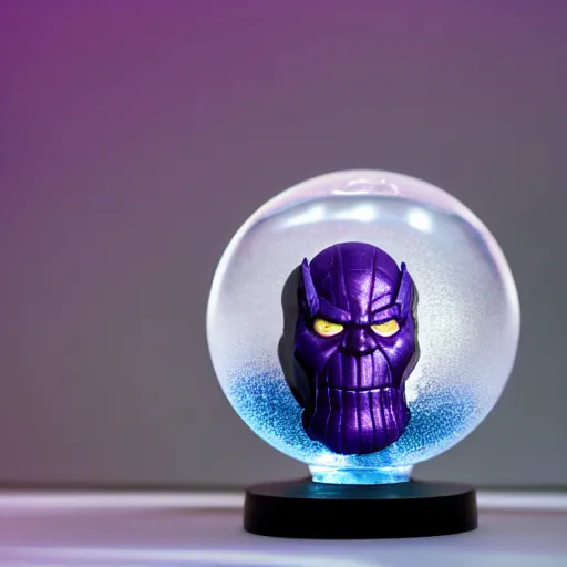 Thanos Funko pop inside a crystal ball, photo studio