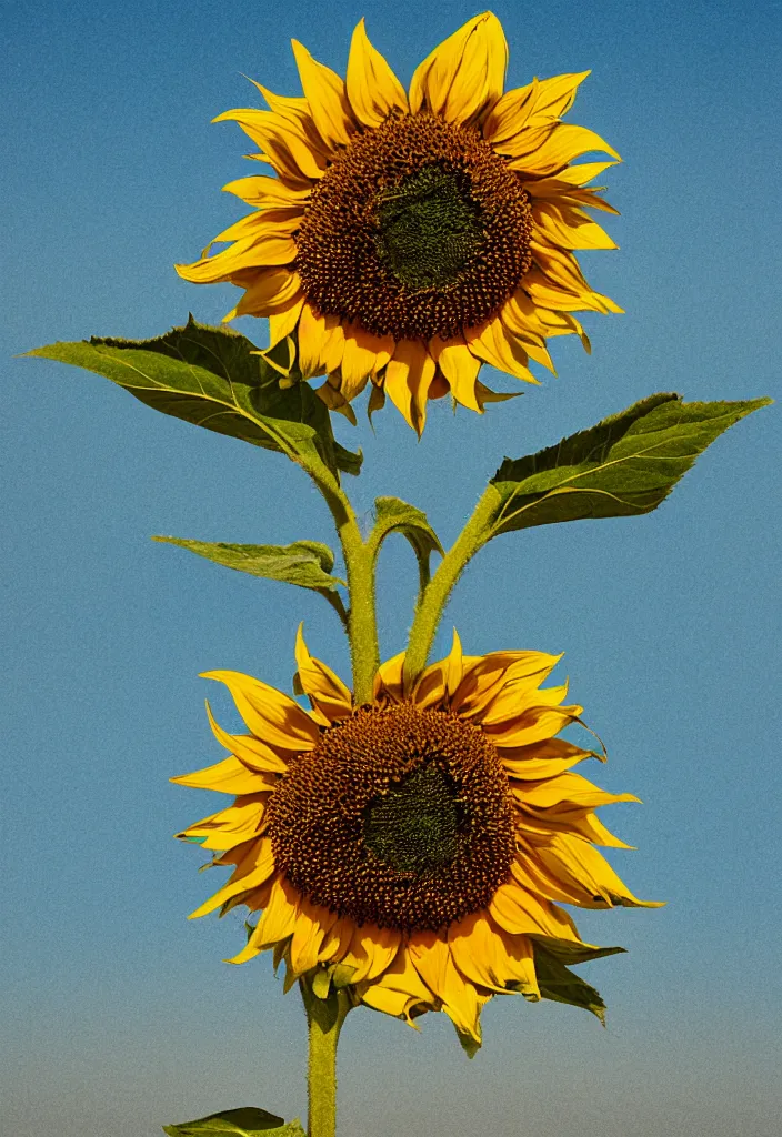 Image similar to A communist Propaganda Poster of a single sunflower in a vast dry field.