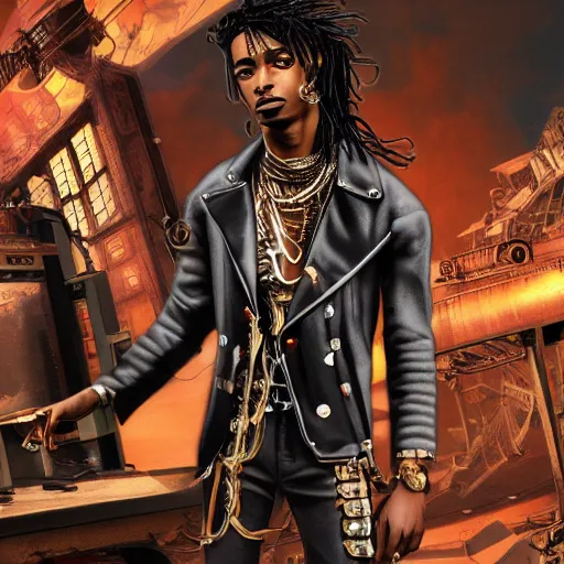 Image similar to playboi carti in futuristic steampunk style digital art 4 k the detailed super realistic