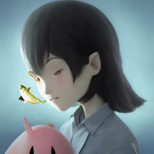 Image similar to intuitive by goro fujita, by william henry hunt pearlescent, anime. a beautiful illustration. she could have been bred from a shark & a hatchet. black eyes, sharp features, lips so thin they might as well not have existed.