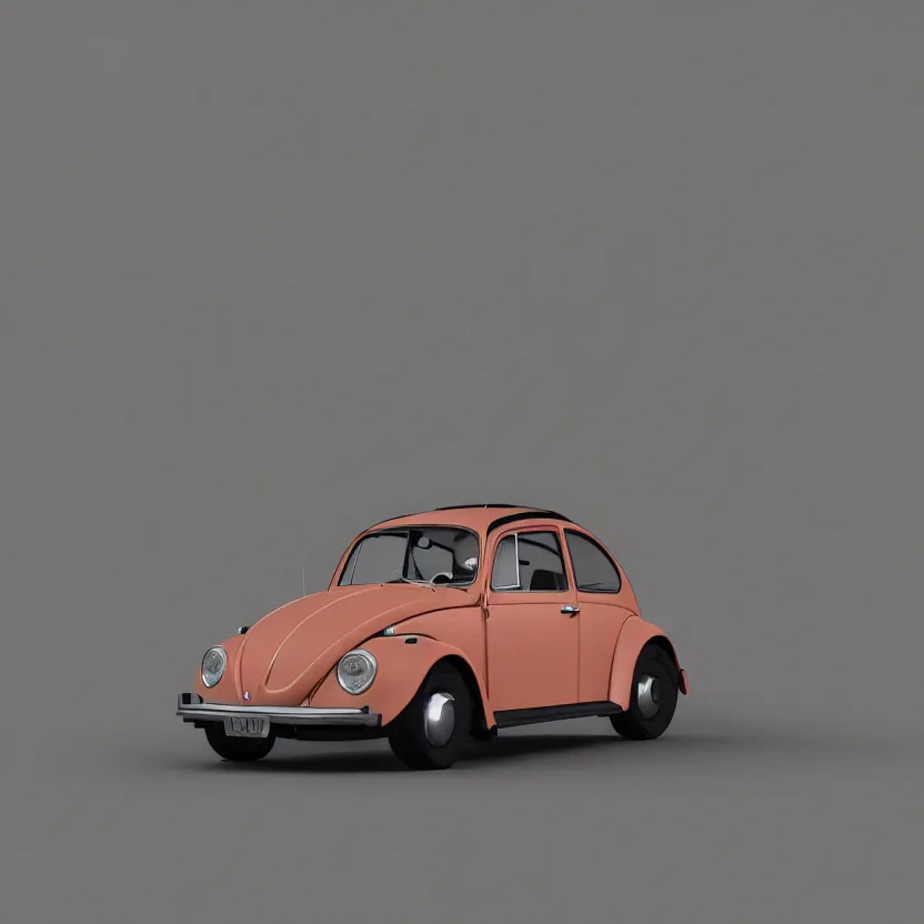 Image similar to a low poly render of a VW Beetle on a bookshelf, octane render, unreal engine 5, high quality