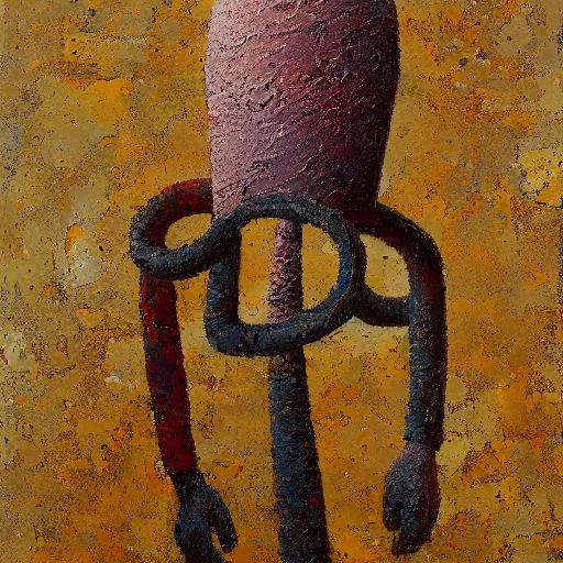 Prompt: an arid impasto painting by shaun tan of an abstract forgotten sculpture by the caretaker and ivan seal