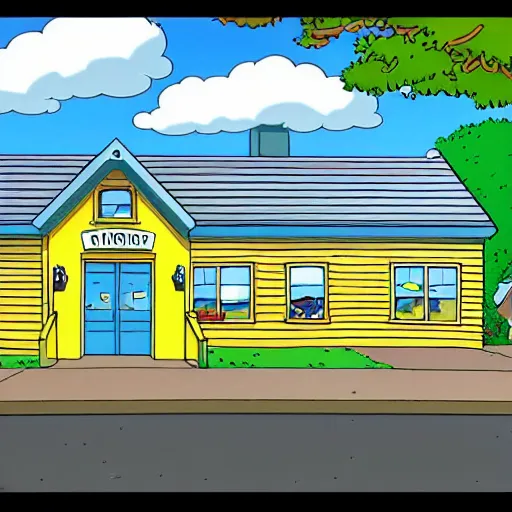 Prompt: photograph of a simpsons themed funeral home 8k