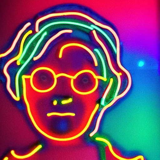 Image similar to old woman made of neon lights