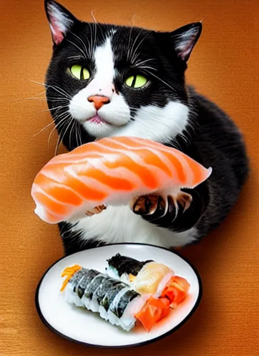 Image similar to clear photorealistic picture of adorable cats made out of sushi