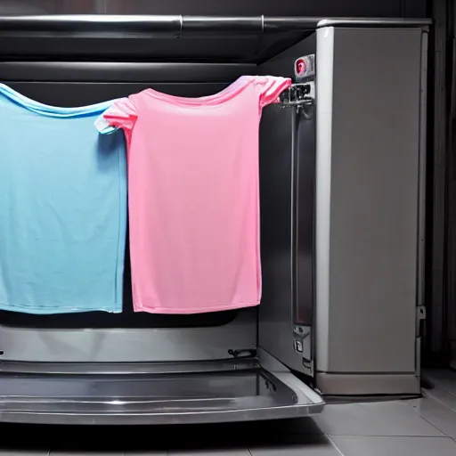 Image similar to photograph of pink clothes being washed in a washing machine. 8k resolution. hyperrealistic.