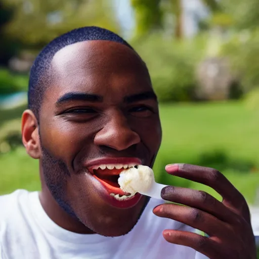 Prompt: a black man eating an icecream