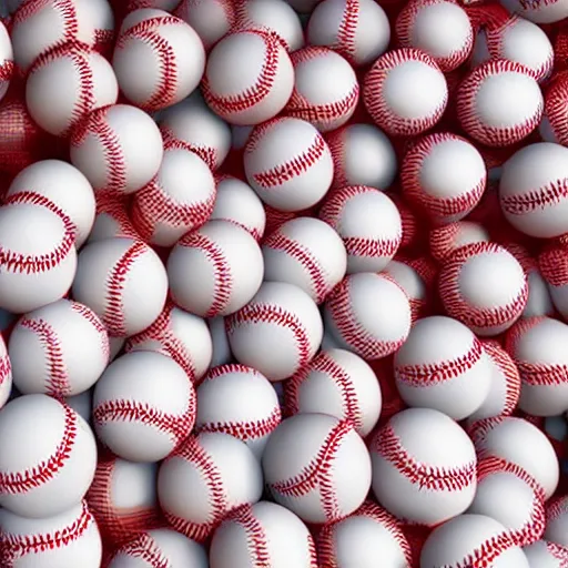 Image similar to beautiful ocean wave of white and red baseballs, 4k, surreal