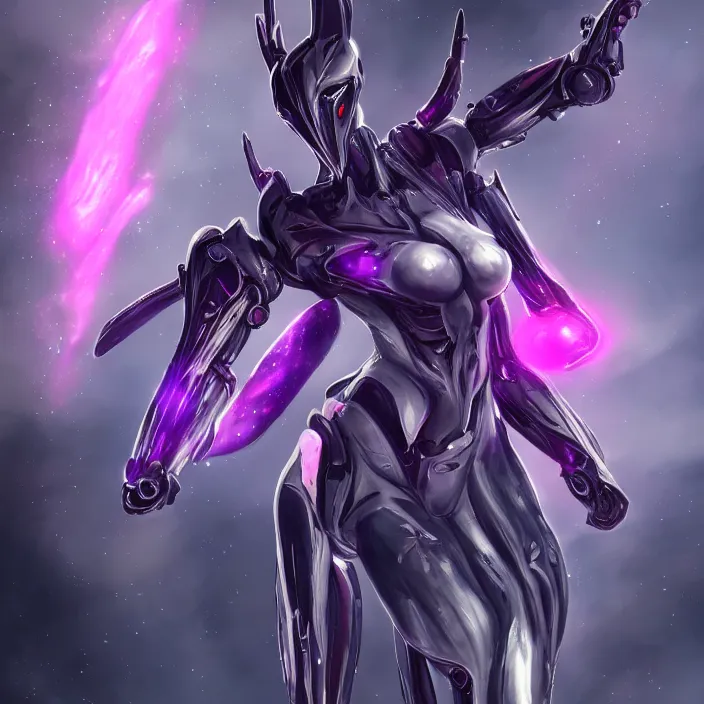 Image similar to cinematic shot, bust, cosmic sized perfectly proportioned stunning beautiful hot female warframe, anthropomorphic robot mecha female dragon, silver, fuschia leds, floating in empty space, nebula sized, holding a galaxy, epic proportions, epic size, epic scale, furry art, dragon art, giantess art, warframe fanart, furaffinity, deviantart