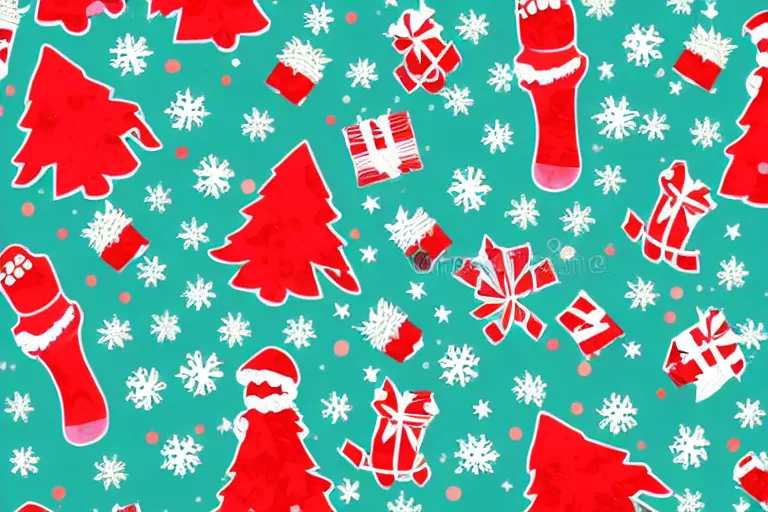 Prompt: a wrapping paper pattern with christmas print, illustration