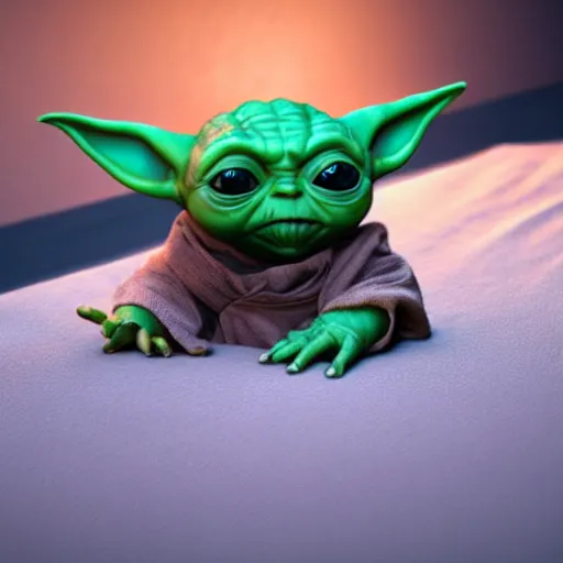 Image similar to screaming baby yoda having a tantrum, intricate detail, beautiful aesthetic, photorealistic, award winning professional cinematic composition, volumetric lighting, 8 k