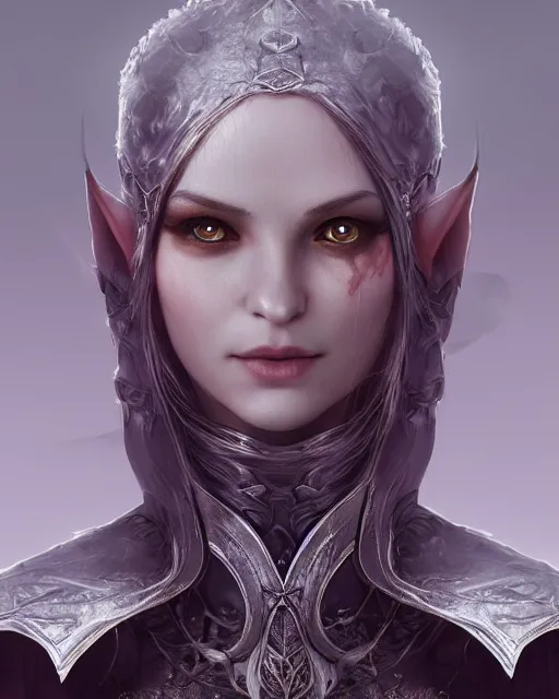 Image similar to portrait of a beautiful female elf with shimmering hair, symmetrical face and eyes, cgsociety, Elden Ring, Dark Souls, Bloodborne