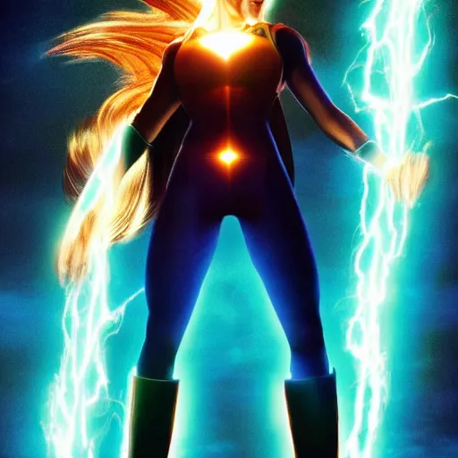 Image similar to photo of jessica alba as super saiyan powering up