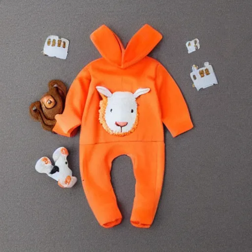 Prompt: cute baby sheep wearing orange inmate clothes