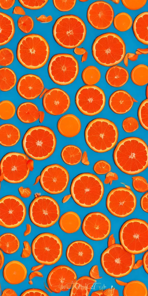 Prompt: a seamless repeating pattern of campari and oranges, colourful, symmetrical, repeating 35mm photography, in the style of toiletpaper magazine, surreal, high detail, photograph by Pierpaolo Ferrari