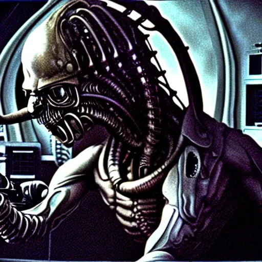 Image similar to film still of saul goodman in aliens, by h. r. giger, very detailed, realistic