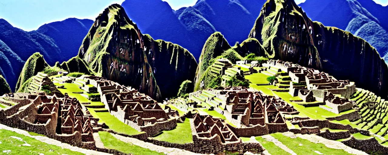 Image similar to machu picchu in the 1 4 0 0 s, with spaghetti, antiquity, canon 5 0 mm, wes anderson, kodachrome