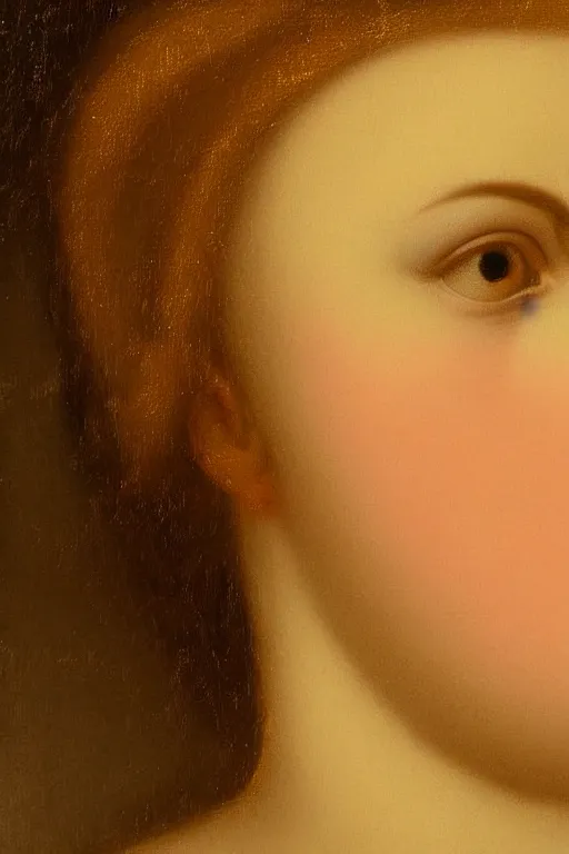 Image similar to Beautiful girl, calm face, closeup, ultra detailed, made in gold, Guido Reni style