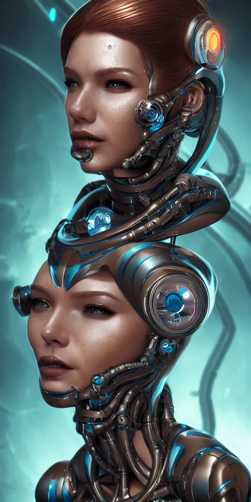 Prompt: portrait of a cyborg siren underwater with biomechanichal parts by Artgerm, highly detailed, trending on artstation