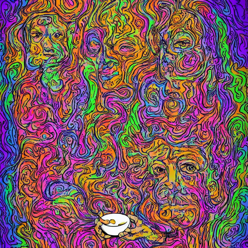 Image similar to psychedelic granny eating a bowl of eyes, salviadroid