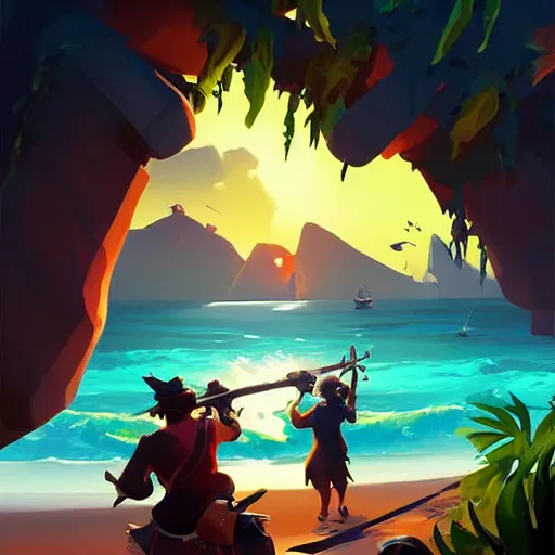 Image similar to painting treasure on sea of thieves game smooth median photoshop filter cutout vector, behance hd by jesper ejsing, by rhads, makoto shinkai and lois van baarle, ilya kuvshinov, rossdraws global illumination