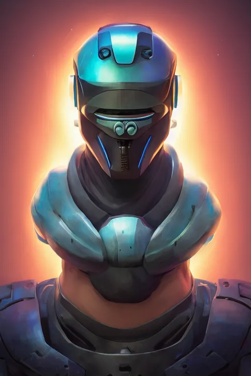 Image similar to epic mask helmet robot ninja portrait stylized as fornite style game design fanart by concept artist gervasio canda, behance hd by jesper ejsing, by rhads, makoto shinkai and lois van baarle, ilya kuvshinov, rossdraws global illumination radiating a glowing aura global illumination ray tracing hdr render in unreal engine 5