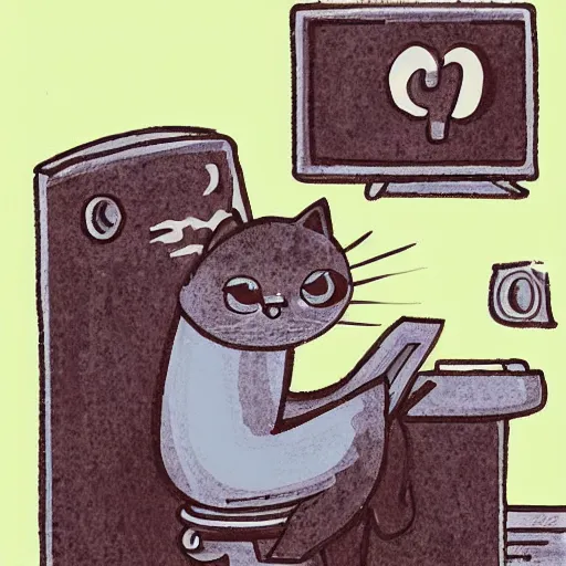 Image similar to a cat sitting on toilet reading newspaper, cute illustration, comic style, very detailed, trendy on artstation