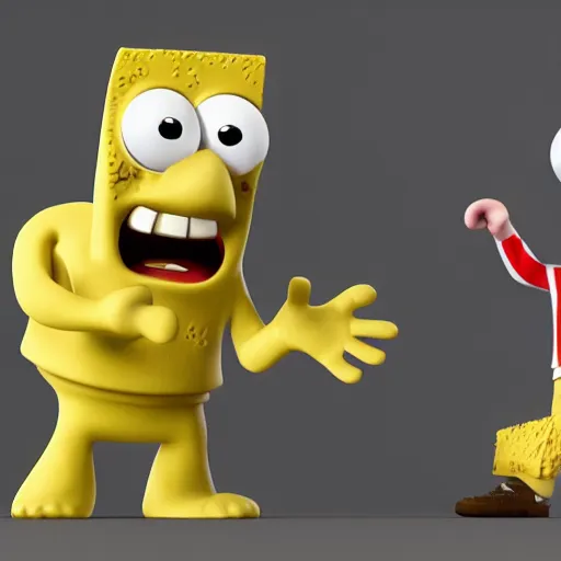 Image similar to sponch bob and harry potter soon business handshake, they're all statues, octane render, 8 k, highly detailed, hyper - realistic.