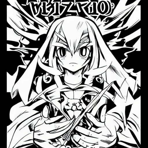 Image similar to wizard, illustrated by mato and ken sugimori, manga, black and white illustration