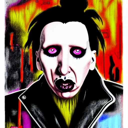 Image similar to graphic illustration, creative design, marilyn manson, biopunk, francis bacon, highly detailed, hunter s thompson, concept art, mixed media