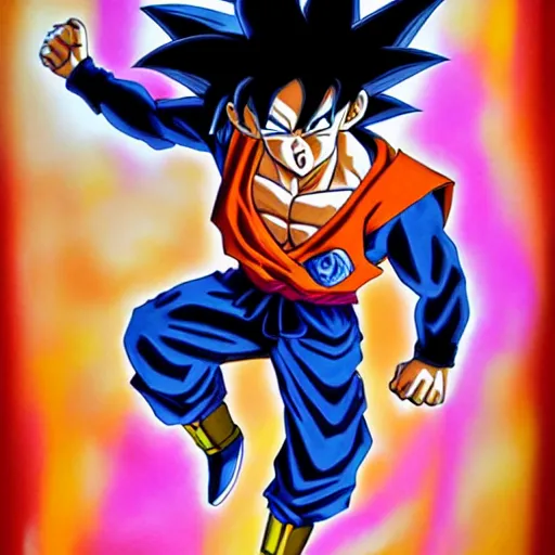 Prompt: goku, pastel art directed by jean luc goddard